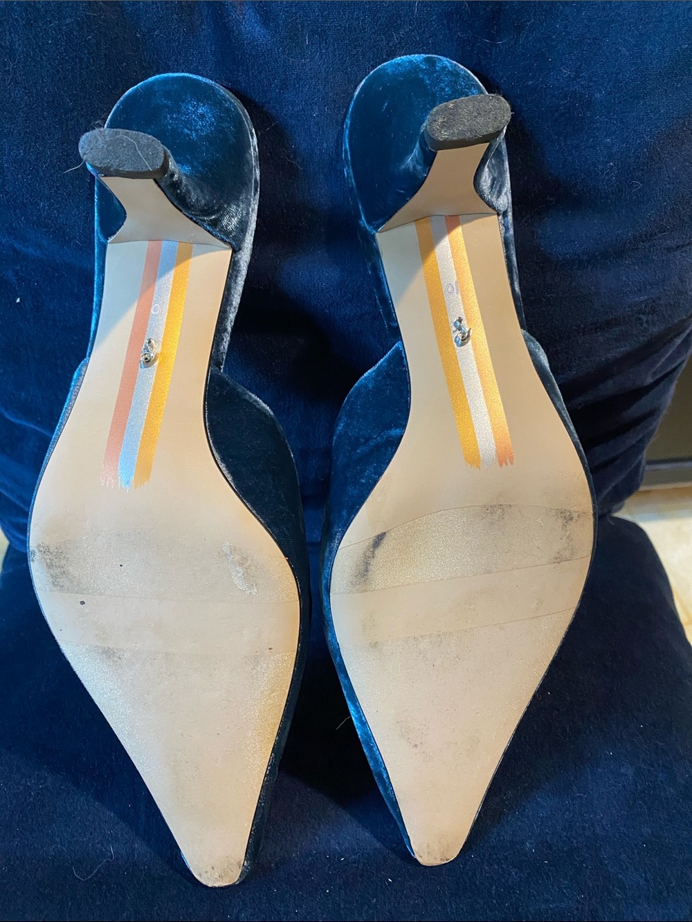Sam Edelman Blue Velvet Pointed Crystal-Buckle Mules - Picture 3 of 4